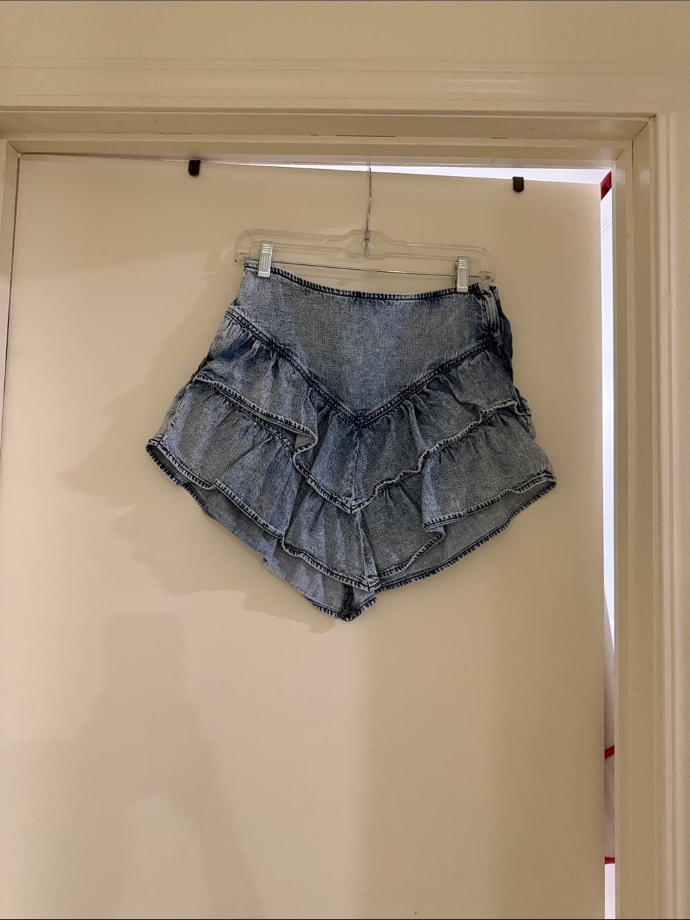 MOTHER Light Blue Ruffled Denim Skirt